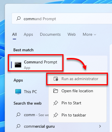 Run command prompt as administrator Windows 11