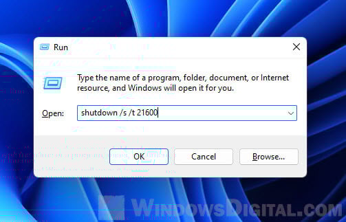 Run command shutdown timer