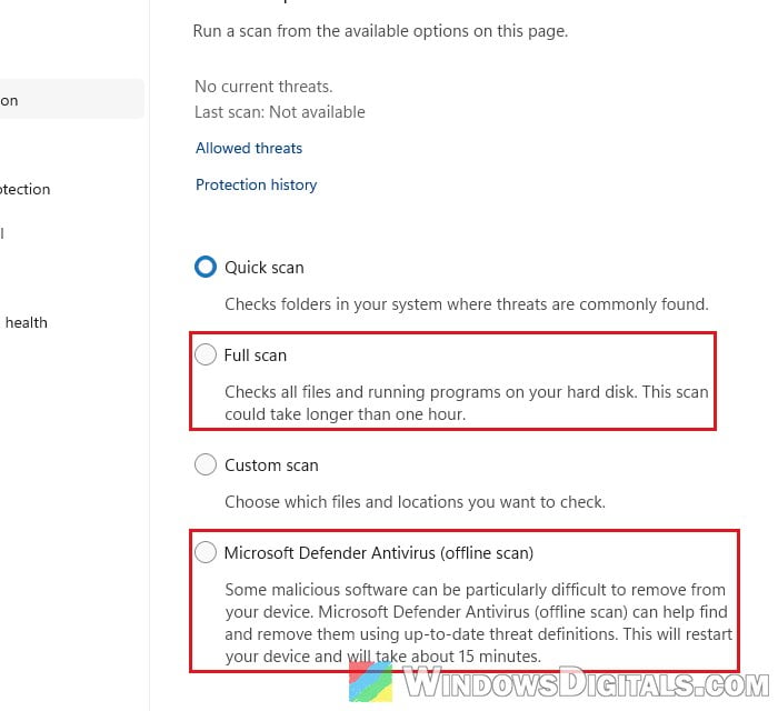 Run full virus scan Windows 11 Microsoft Defender