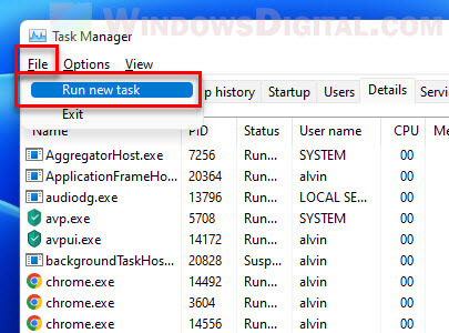 Run new task Task Manager Windows 11