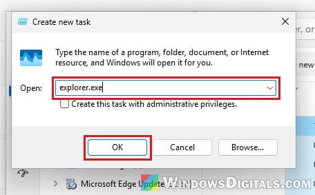 Run new task explorer.exe Task Manager Windows 11