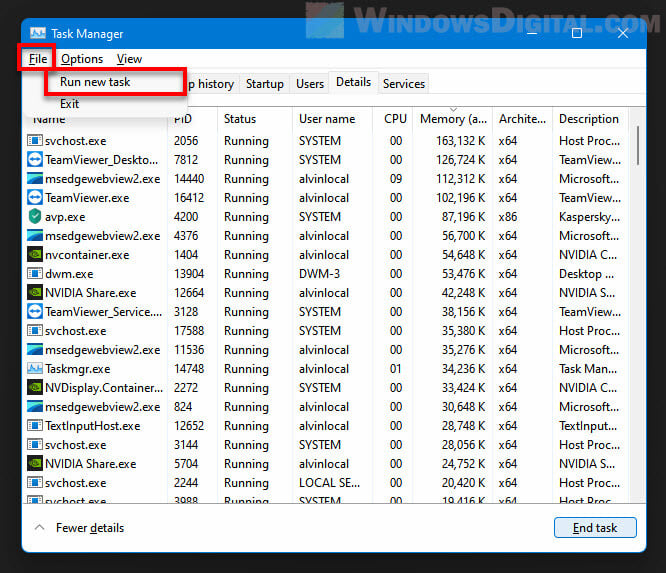 Run new task manager Windows 11