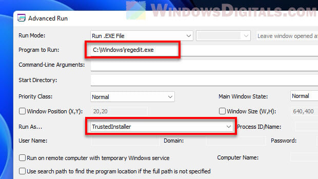 Run regedit as TrustedInstaller