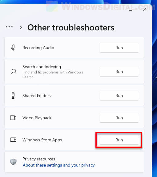Run troubleshooter for Windows Store Apps