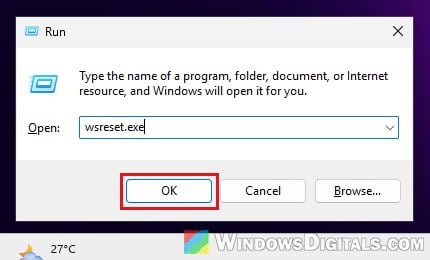 Run wsreset.exe Windows 11