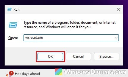 Run wsreset.exe Windows 11