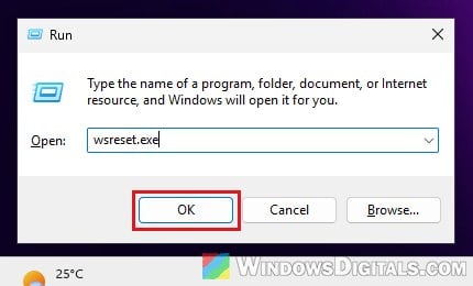 Run wsreset.exe to clear Microsoft Store cache Windows 11