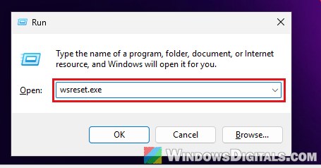 Run wsreset.exe to reset Microsoft Store cache Windows 11