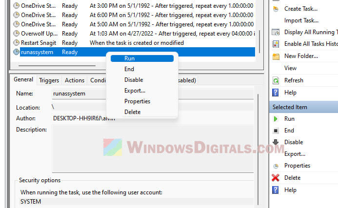 Running a scheduled task as SYSTEM