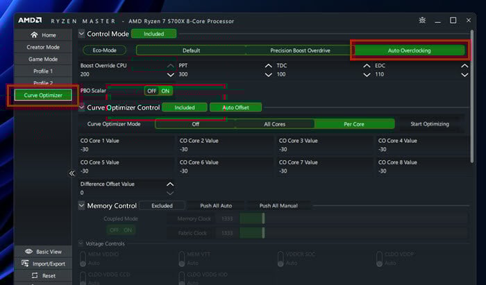 Ryzen Master Curve Optimizer Auto Overclocking