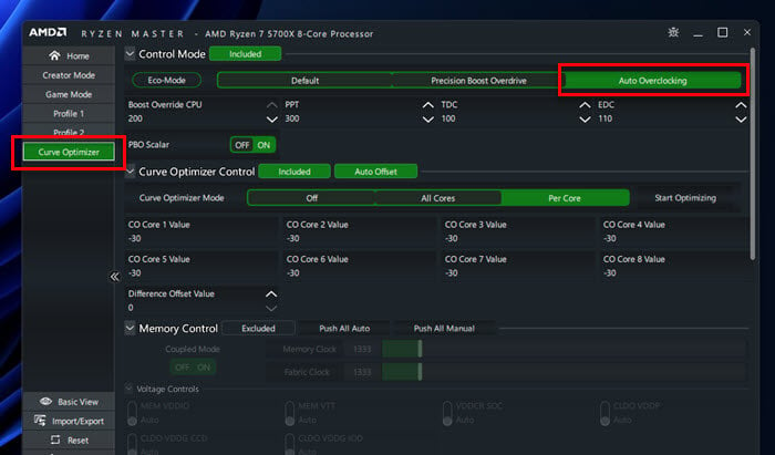 Ryzen Master Curve Optimizer Auto Overclocking