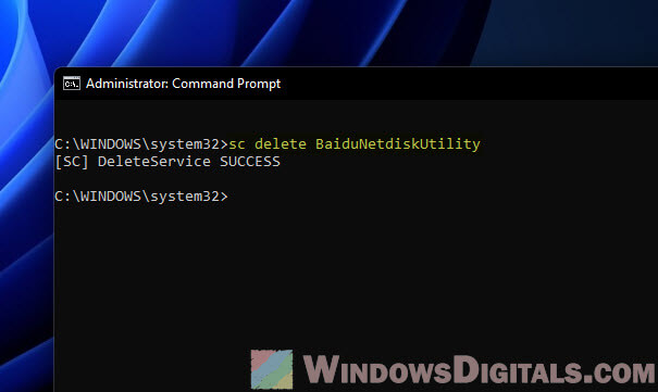 SC Command line to delete service in Windows 11 10