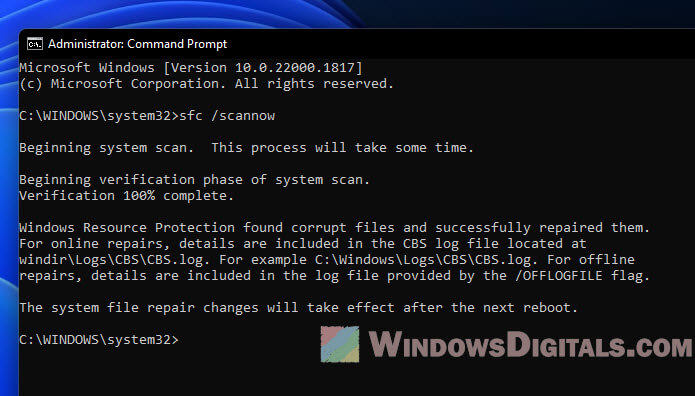 SFC scannow successful repair Windows 11