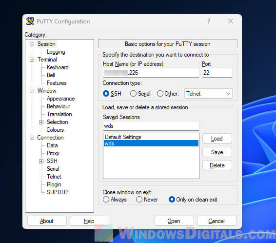 SSH client configuration Putty Windows 11