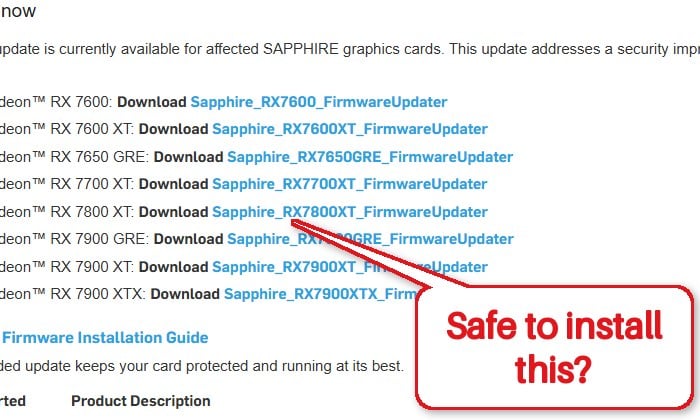 Sapphire or Gigabyte RX 7000 VBIOS Security Update, Should You Install It?
