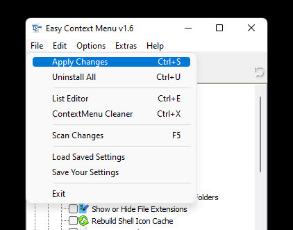 Save Context menu changes