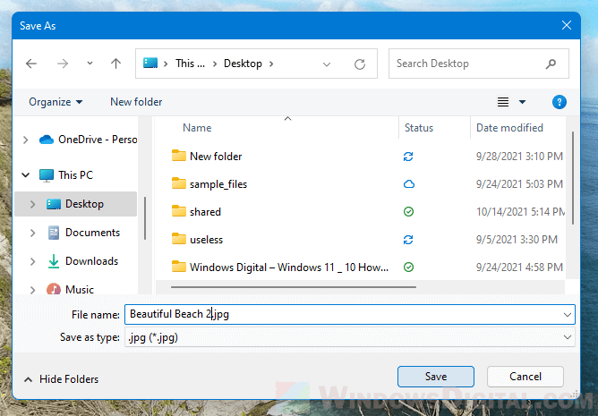 Save photo image after resize Windows 11