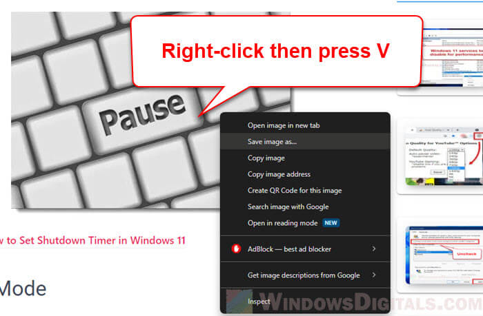 Save picture as keyboard shortcut Chrome