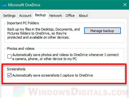 Save screenshot to OneDrive Windows 11