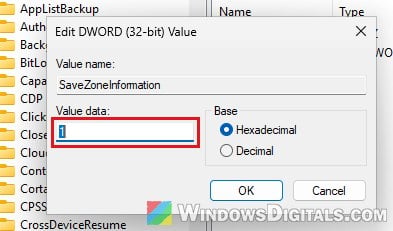 SaveZoneInformation registry value Attachments Windows 11