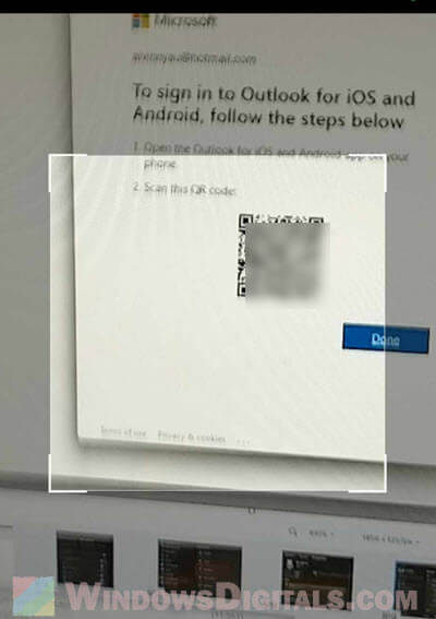 Scan QR code to sign in Outlook app on mobile