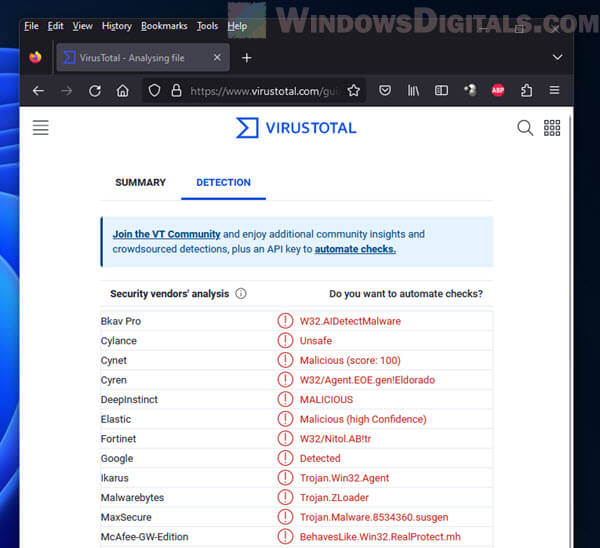 Scan exe file for virus online