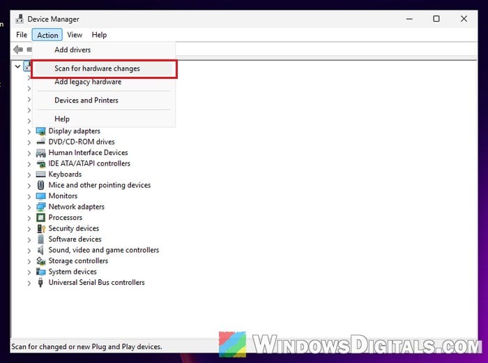 Scan for hardware changes Device Manager Windows 11
