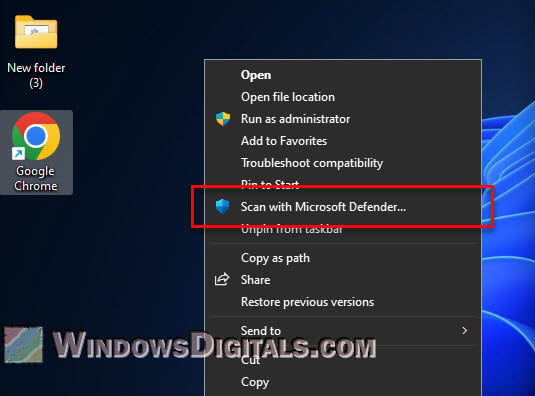 Scan with Microsoft Defender Right-click context menu Windows 11