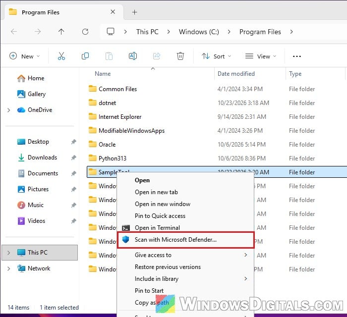 Scan with Microsoft Defender app folder Windows 11