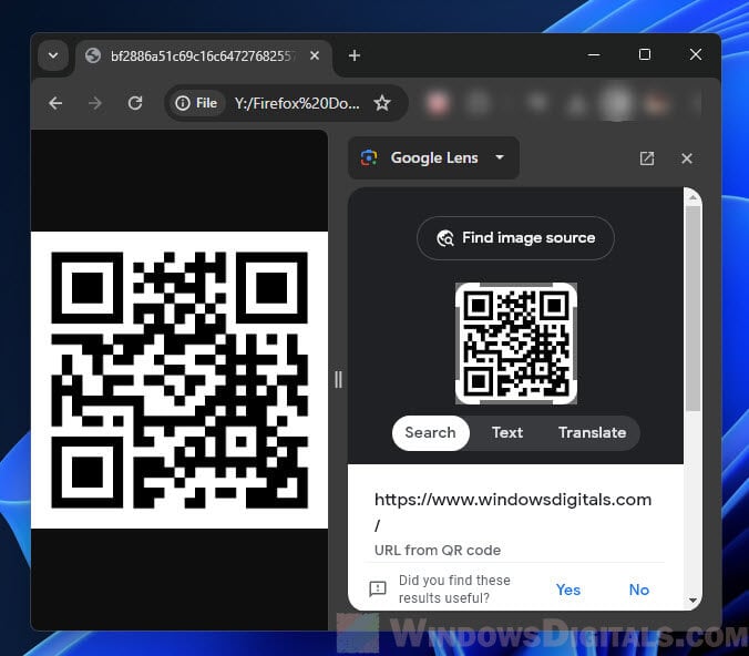 Scanning QR code on PC screen Windows 11