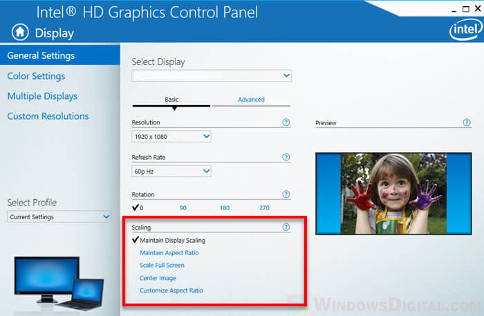 Screen smaller than monitor Intel HD Graphics