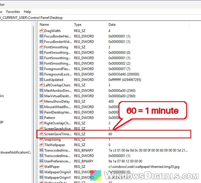 ScreenSaveTimeOut registry value Windows 11