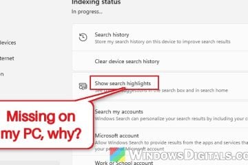 Search Highlights and "Show search highlights" Missing in Windows 11