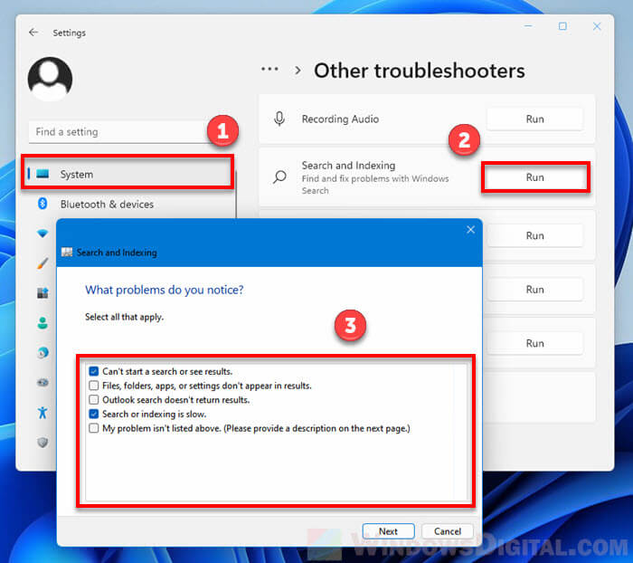 Search Index Troubleshooter Windows 11