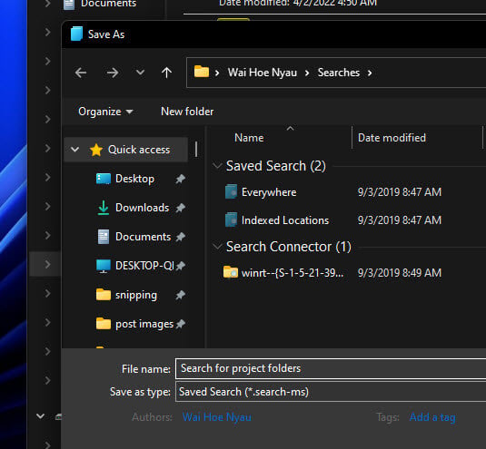 Search-MS file Windows 11