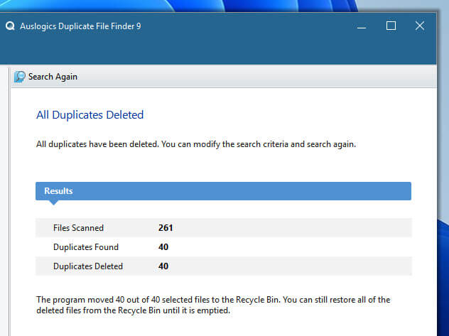 Search and remove duplicate files Windows 11