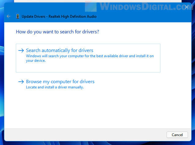 Search automatically for Realtek drivers Windows 11