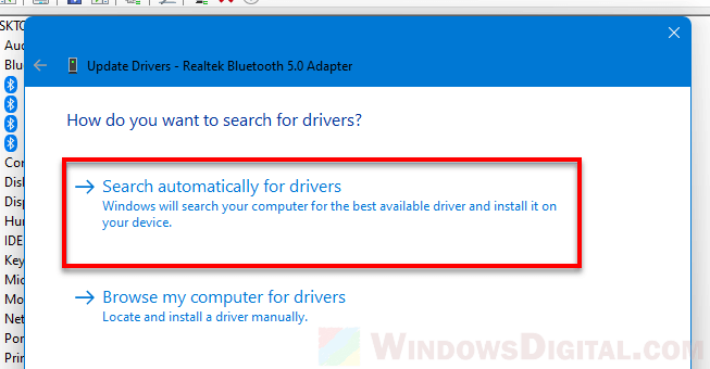 Search automatically for drivers Windows 11