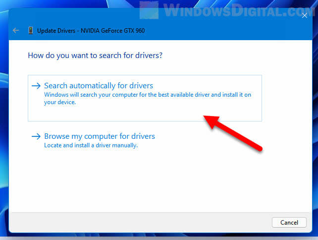 Search automatically for drivers device manager