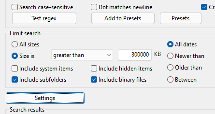 Search files by size date and type of files