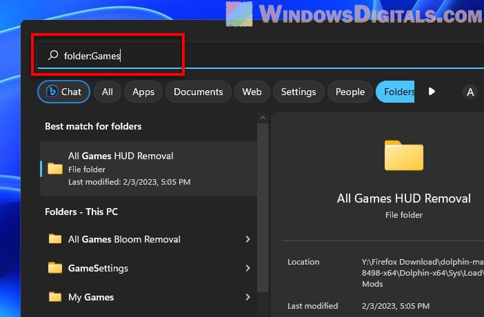 Search folders only from Start Menu Windows 11