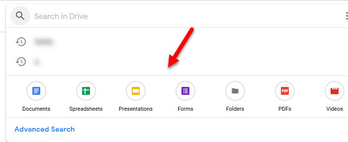 Search for file type in Google Drive