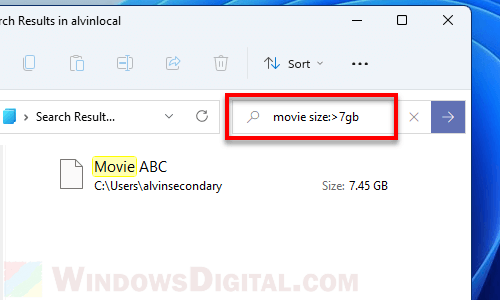 Search for large files in Windows 11