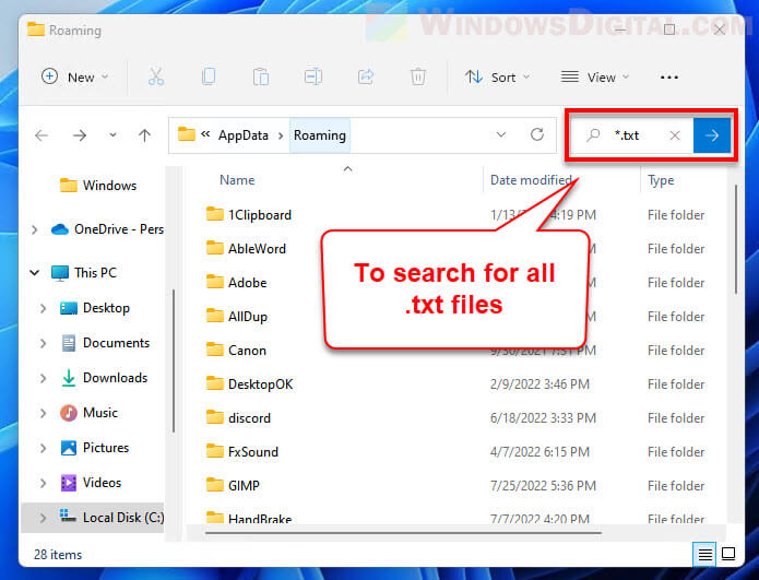 Search for text files Windows 11