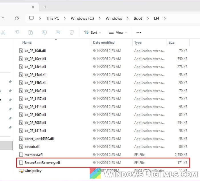 SecureBootRecovery.efi in Windows Boot EFI folder Windows 11