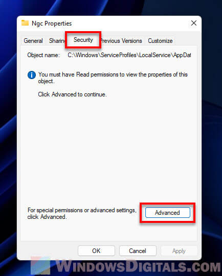 Security Advanced permission settings