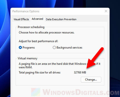 See how much Virtual Memory in Windows 11