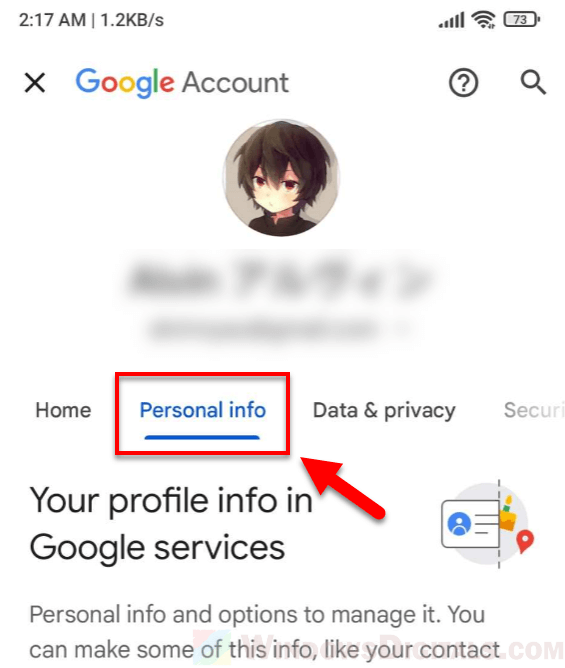 Select Personal info on Google Account