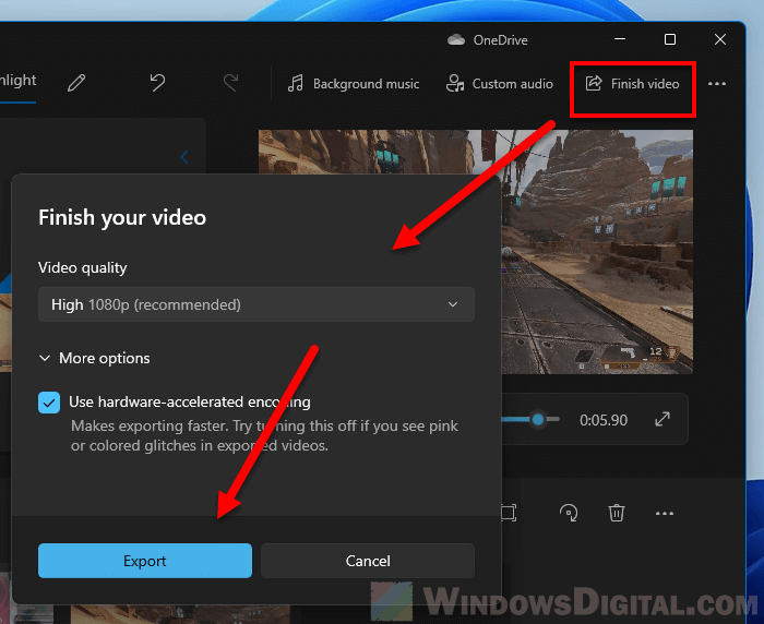 Select Video Quality for Edited Video Export