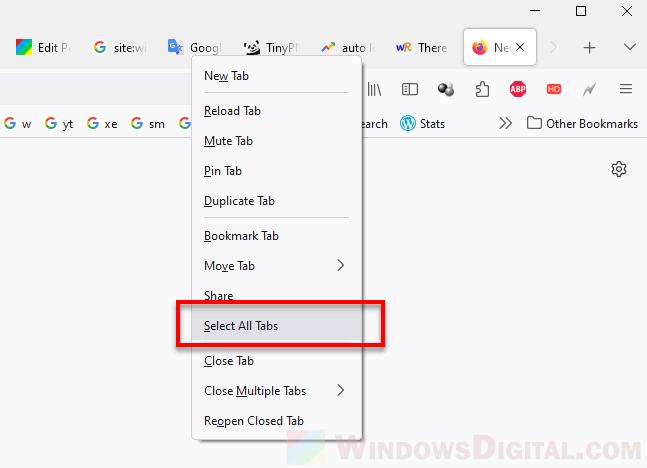 Select all tabs Mozilla Firefox
